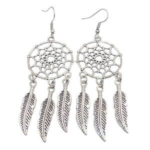 Silver boho dream catcher Dangle earrings